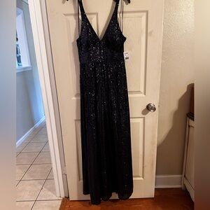 Dillards Navy Blue sequence formal dress size 9